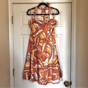 Becky & Max Orange Halter Flared Dress, Size 12